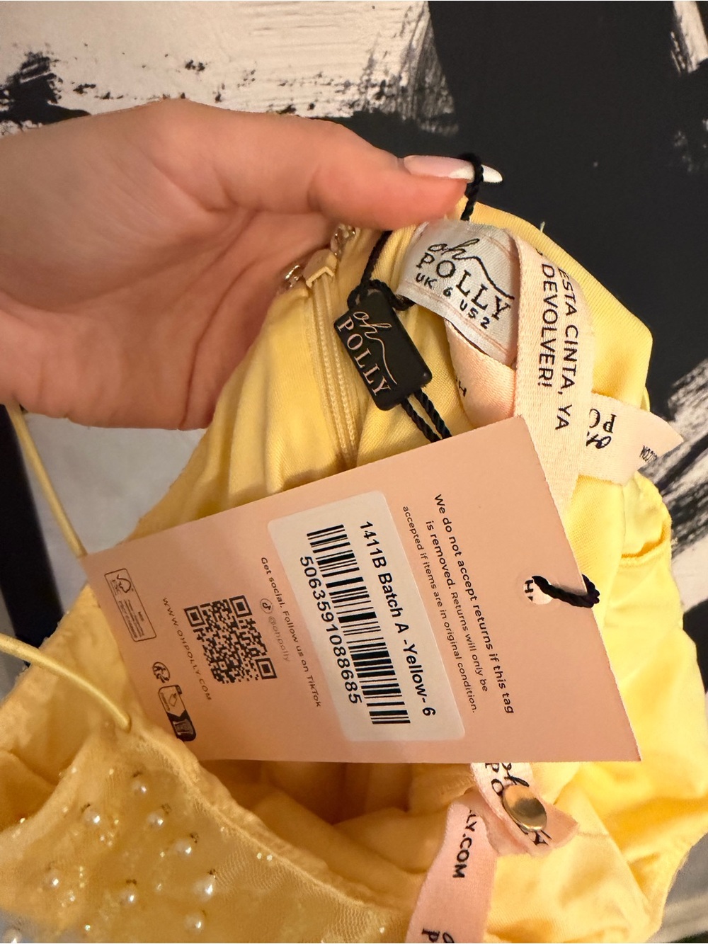 Oh Polly Yellow Beaded Spaghetti Strap Mini Dress - Picture 5 of 5